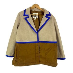 Peace Love World Mixed Media Blazer Jacket Womens Sz XL Brown‎ Blue Color Block